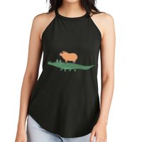 Funny Capybara Riding On A Crocodile Women's Perfect Tri Rocker Tank