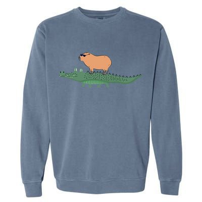 Funny Capybara Riding On A Crocodile Garment-Dyed Sweatshirt