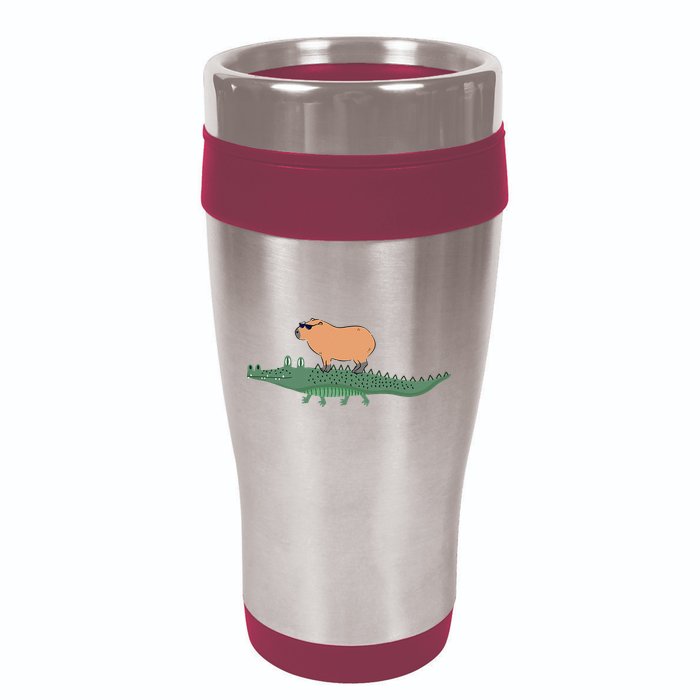 Funny Capybara Riding On A Crocodile 16oz Travel Tumbler