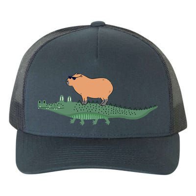 Funny Capybara Riding On A Crocodile Yupoong Adult 5-Panel Trucker Hat
