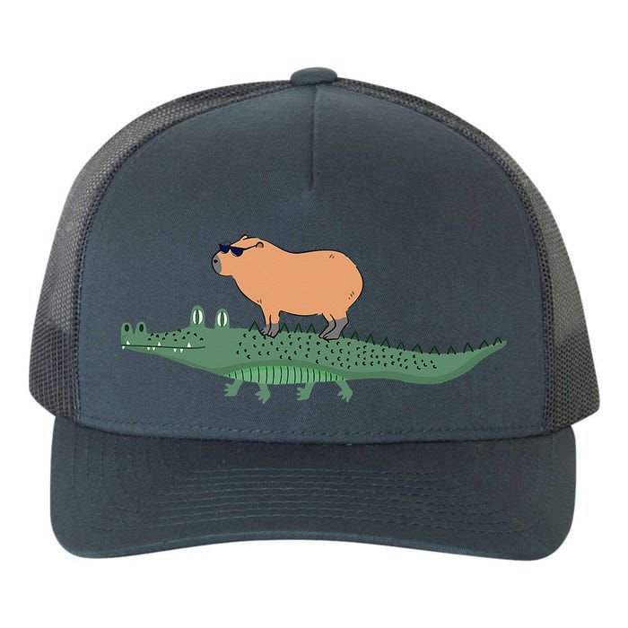 Funny Capybara Riding On A Crocodile Yupoong Adult 5-Panel Trucker Hat