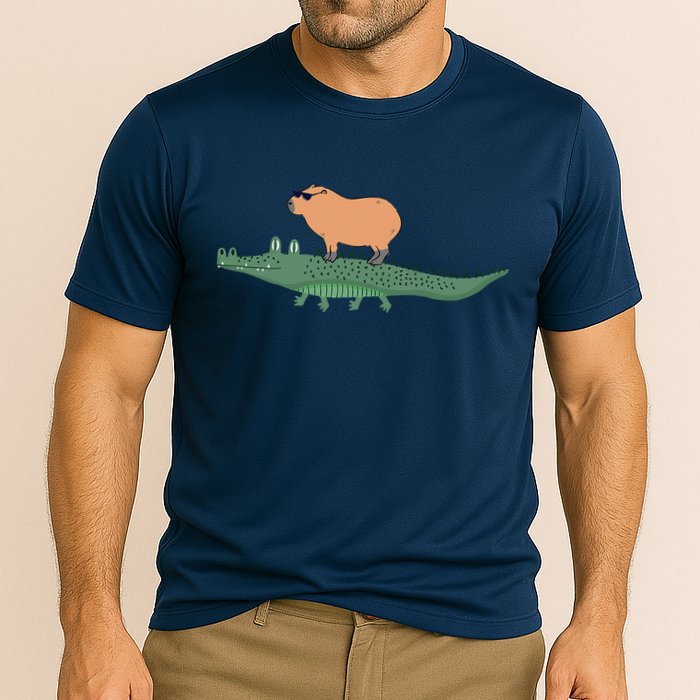Funny Capybara Riding On A Crocodile Performance Shirt