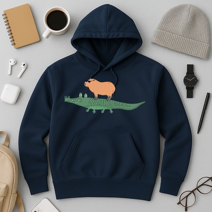 Funny Capybara Riding On A Crocodile Hoodie