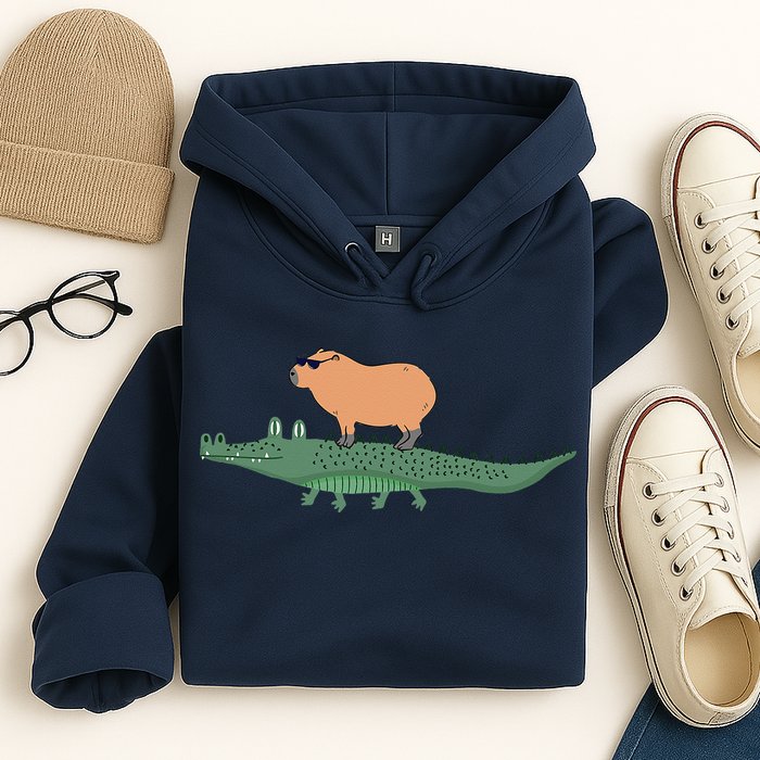 Funny Capybara Riding On A Crocodile Hoodie