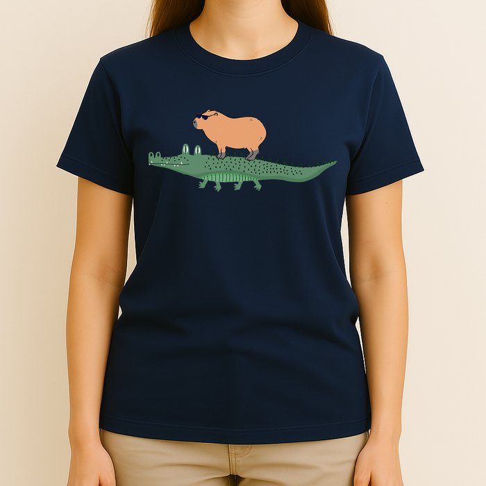 Funny Capybara Riding On A Crocodile T-Shirt