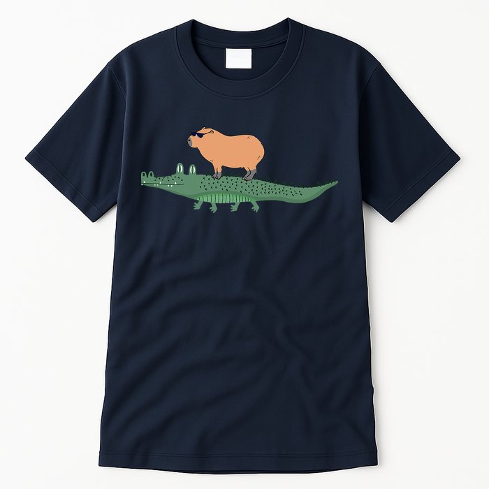 Funny Capybara Riding On A Crocodile Tall T-Shirt