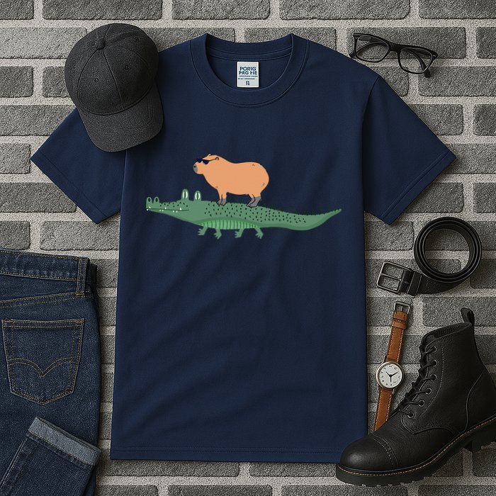 Funny Capybara Riding On A Crocodile Tall T-Shirt