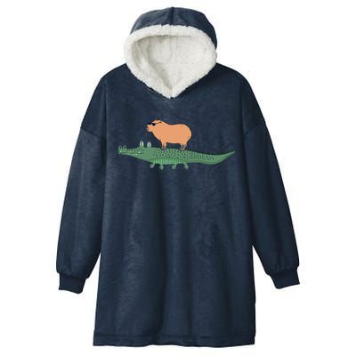 Funny Capybara Riding On A Crocodile Hooded Wearable Blanket