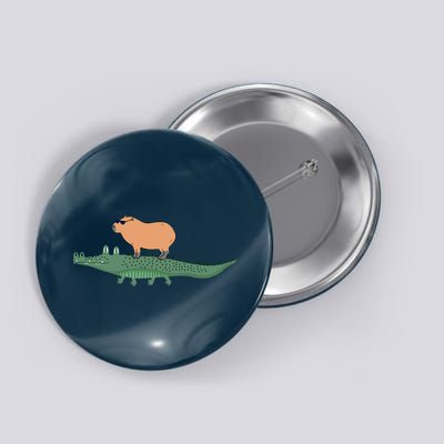 Funny Capybara Riding On A Crocodile Button