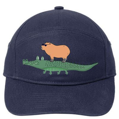 Funny Capybara Riding On A Crocodile 7-Panel Snapback Hat