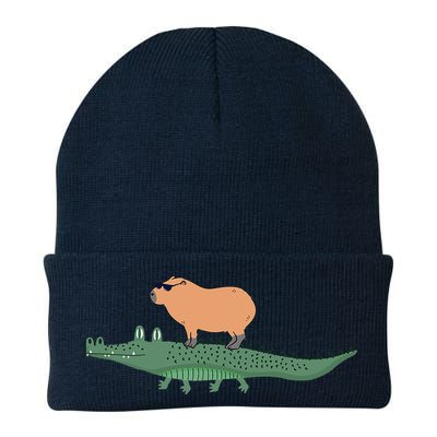 Funny Capybara Riding On A Crocodile Beanie