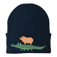 Funny Capybara Riding On A Crocodile Beanie