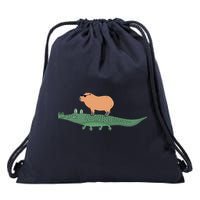 Funny Capybara Riding On A Crocodile Drawstring Bag