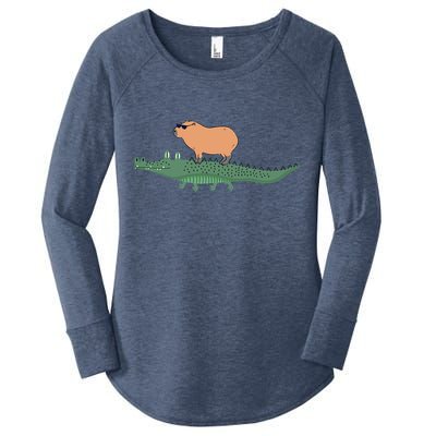 Funny Capybara Riding On A Crocodile Women's Perfect Tri Tunic Long Sleeve Shirt