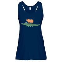 Funny Capybara Riding On A Crocodile Ladies Essential Flowy Tank