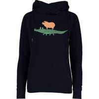 Funny Capybara Riding On A Crocodile Womens Funnel Neck Pullover Hood