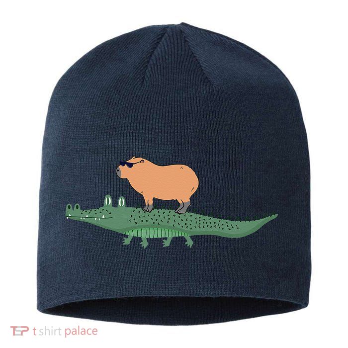 Funny Capybara Riding On A Crocodile Sustainable Beanie