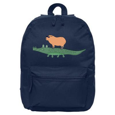 Funny Capybara Riding On A Crocodile 16 in Basic Backpack