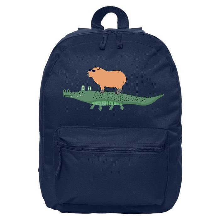 Funny Capybara Riding On A Crocodile 16 in Basic Backpack