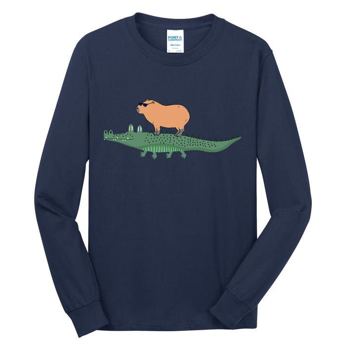 Funny Capybara Riding On A Crocodile Tall Long Sleeve T-Shirt