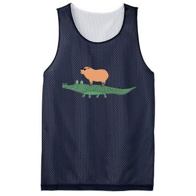 Funny Capybara Riding On A Crocodile Mesh Reversible Basketball Jersey Tank