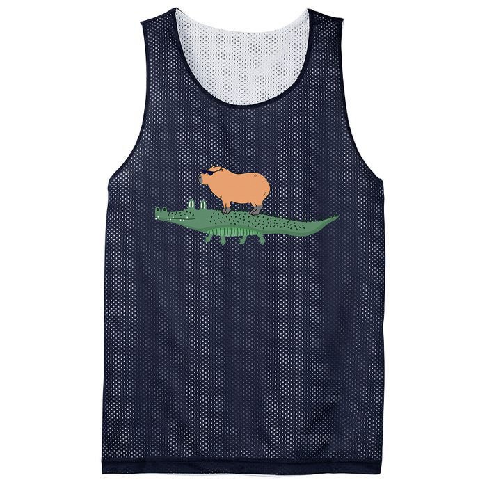 Funny Capybara Riding On A Crocodile Mesh Reversible Basketball Jersey Tank