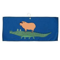 Funny Capybara Riding On A Crocodile Large Microfiber Waffle Golf Towel
