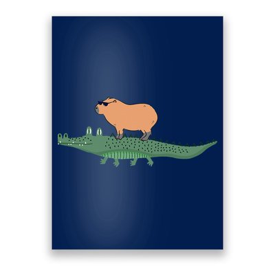 Funny Capybara Riding On A Crocodile Poster
