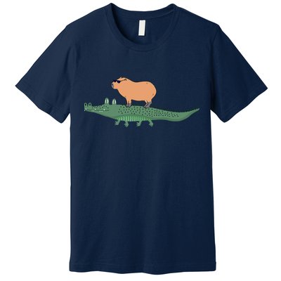 Funny Capybara Riding On A Crocodile Premium T-Shirt