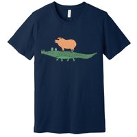 Funny Capybara Riding On A Crocodile Premium T-Shirt