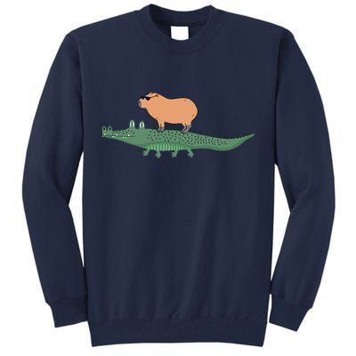 Funny Capybara Riding On A Crocodile Tall Sweatshirt