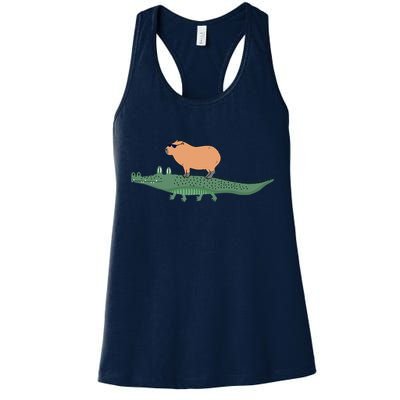 Funny Capybara Riding On A Crocodile Womens Tank Top