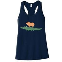 Funny Capybara Riding On A Crocodile Womens Tank Top