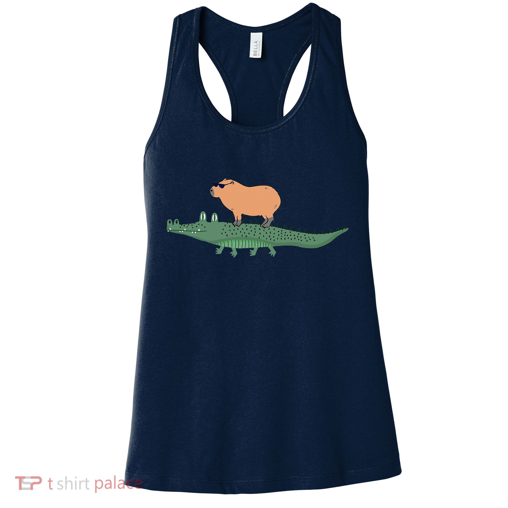 Funny Capybara Riding On A Crocodile Womens Tank Top