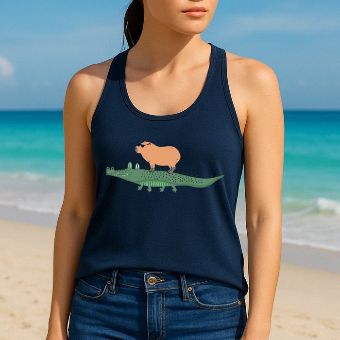 Funny Capybara Riding On A Crocodile Womens Tank Top