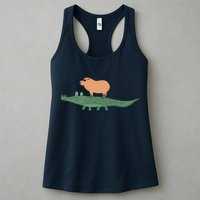 Funny Capybara Riding On A Crocodile Womens Tank Top