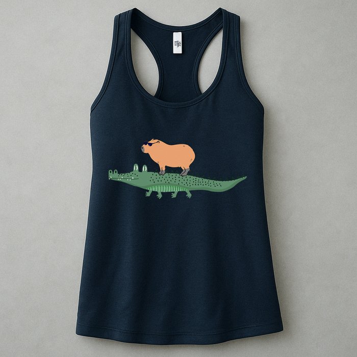 Funny Capybara Riding On A Crocodile Womens Tank Top