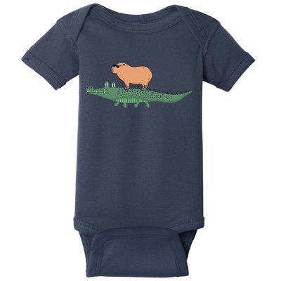Funny Capybara Riding On A Crocodile Baby Bodysuit