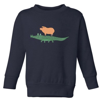 Funny Capybara Riding On A Crocodile Toddler Sweatshirt