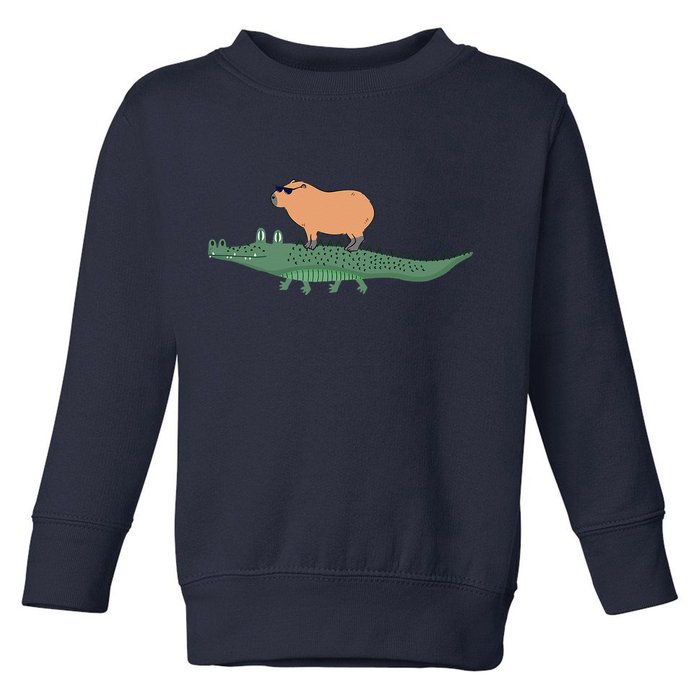 Funny Capybara Riding On A Crocodile Toddler Sweatshirt