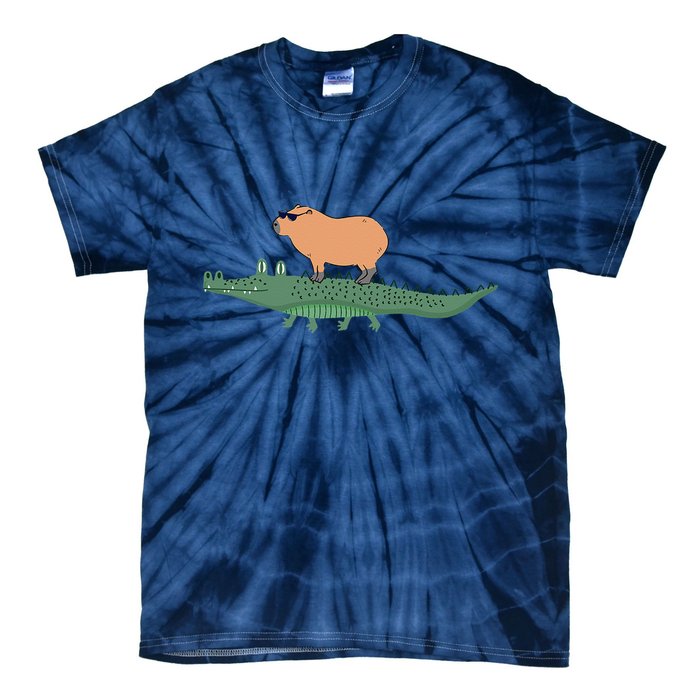Funny Capybara Riding On A Crocodile Tie-Dye T-Shirt
