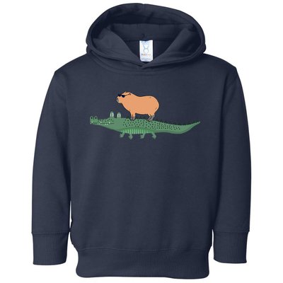Funny Capybara Riding On A Crocodile Toddler Hoodie