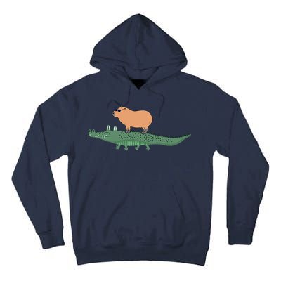 Funny Capybara Riding On A Crocodile Tall Hoodie