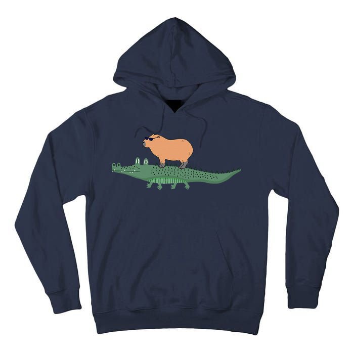 Funny Capybara Riding On A Crocodile Tall Hoodie