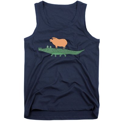 Funny Capybara Riding On A Crocodile Tank Top