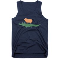 Funny Capybara Riding On A Crocodile Tank Top