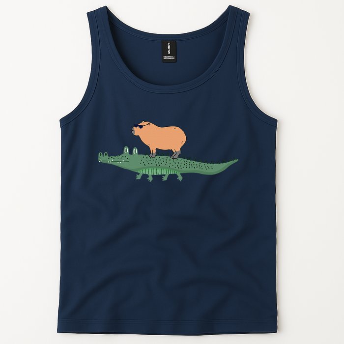 Funny Capybara Riding On A Crocodile Tank Top