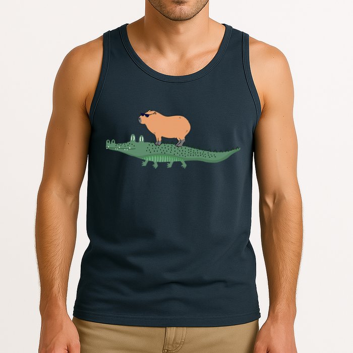 Funny Capybara Riding On A Crocodile Tank Top