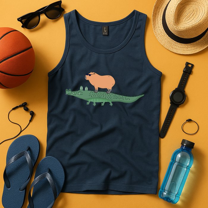 Funny Capybara Riding On A Crocodile Tank Top