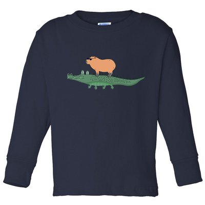 Funny Capybara Riding On A Crocodile Toddler Long Sleeve Shirt